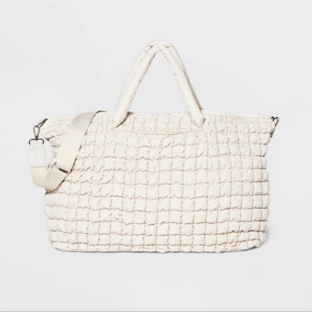 NWOT Check Print Athleisure Soft Weekender Bag - A New Day Off-White